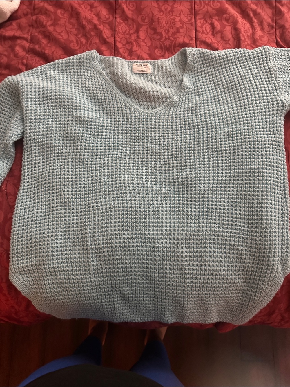 Light Blue Waffle Knit Scoop Neck Sweater - Women's
